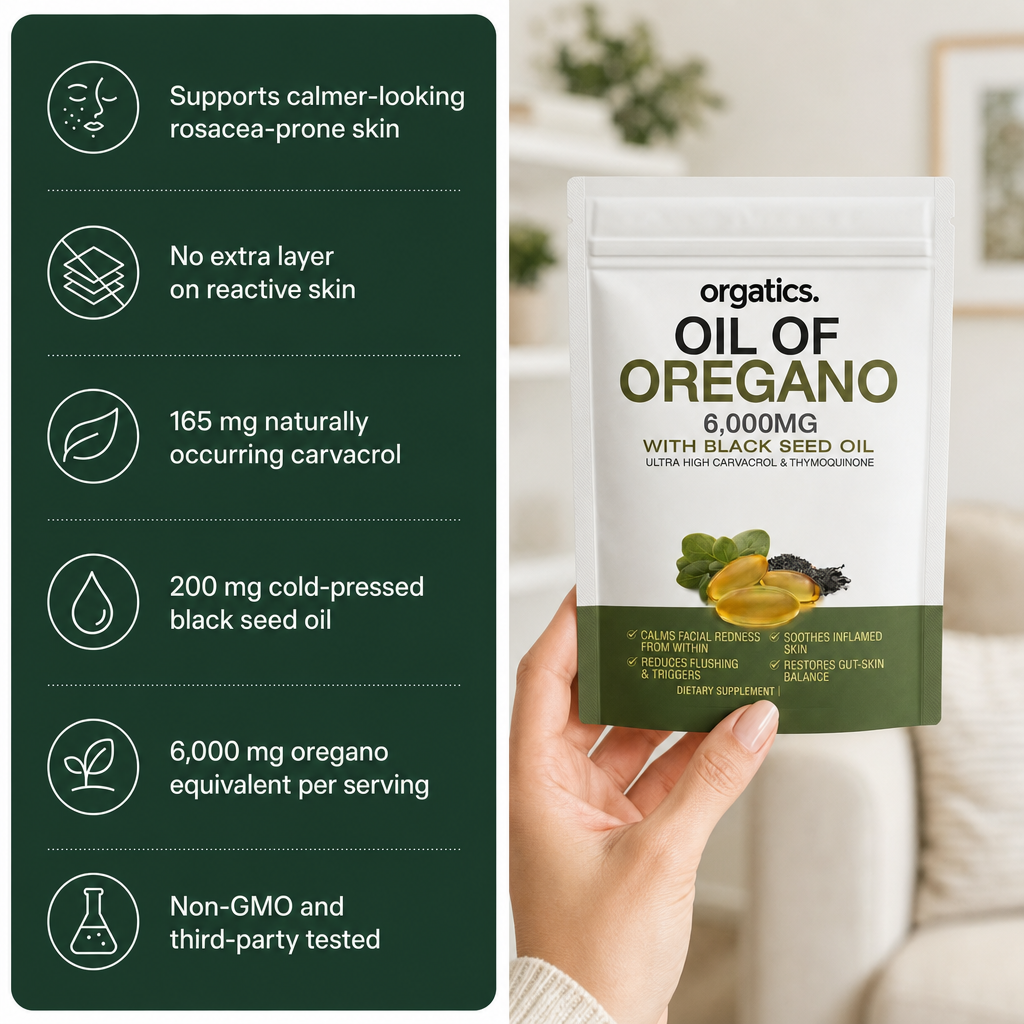 ORGATICS OREGANO & BLACK SEED OIL - CALMS ROSACEA FROM THE INSIDE OUT
