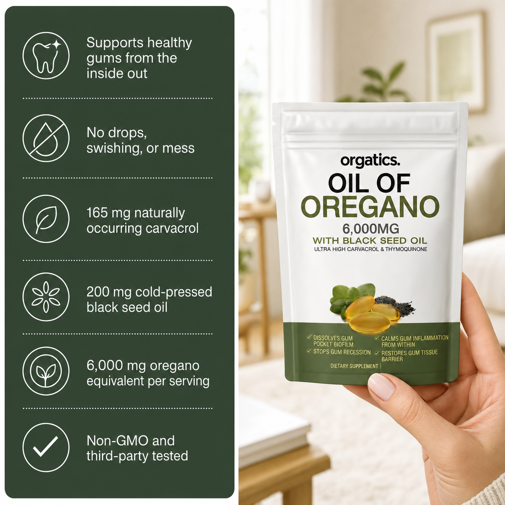 ORGATICS OREGANO & BLACK SEED OIL - ELIMINATES GUM DISEASE