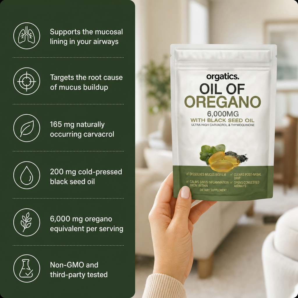 ORGATICS OREGANO & BLACK SEED OIL — CLEARS CHRONIC MUCUS BUILDUP