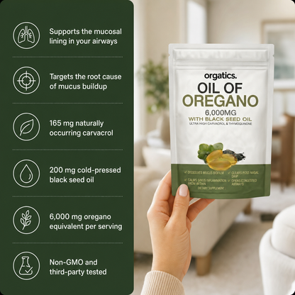 ORGATICS OREGANO & BLACK SEED OIL — CLEARS CHRONIC MUCUS BUILDUP