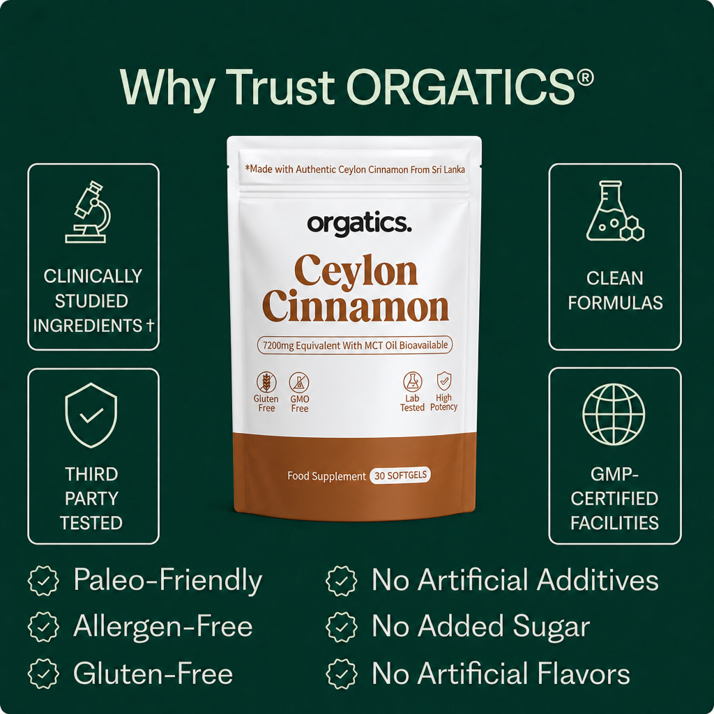 ORGATICS CEYLON CINNAMON & MCT OIL - FOR WHITE TONGUE / RED PALATE UNDER DENTURES SUPPORT