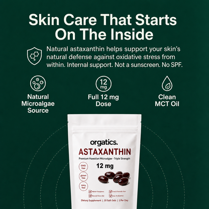 ORGATICS ASTAXANTHIN 12MG - FOR SKIN FROM THE INSIDE / "INTERNAL SUNSCREEN" SUPPORT