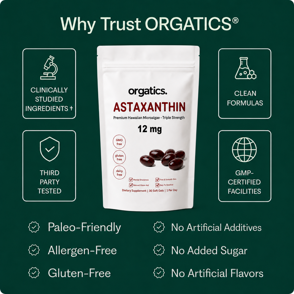 ORGATICS ASTAXANTHIN 12MG - FOR SKIN FROM THE INSIDE / "INTERNAL SUNSCREEN" SUPPORT