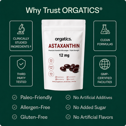 ORGATICS ASTAXANTHIN 12MG - FOR SKIN FROM THE INSIDE / "INTERNAL SUNSCREEN" SUPPORT