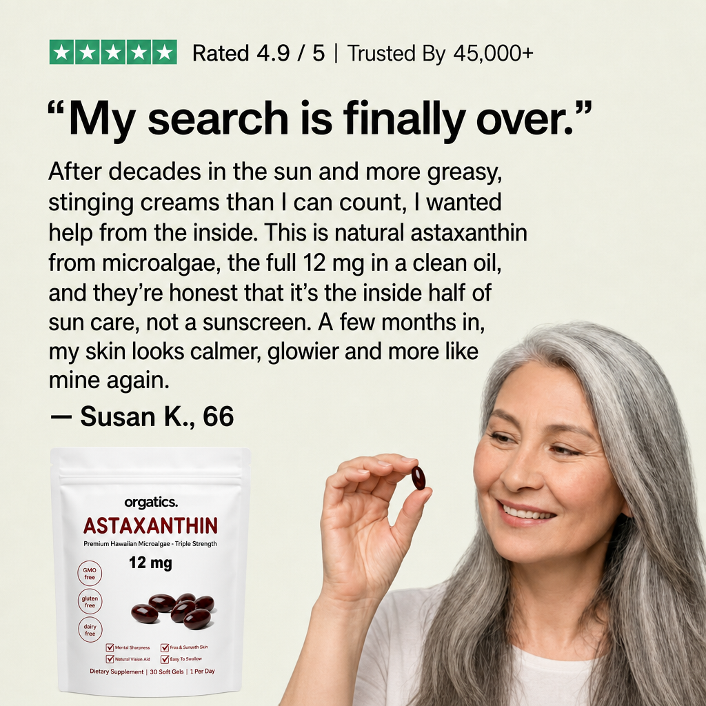 ORGATICS ASTAXANTHIN 12MG - FOR SKIN FROM THE INSIDE / "INTERNAL SUNSCREEN" SUPPORT