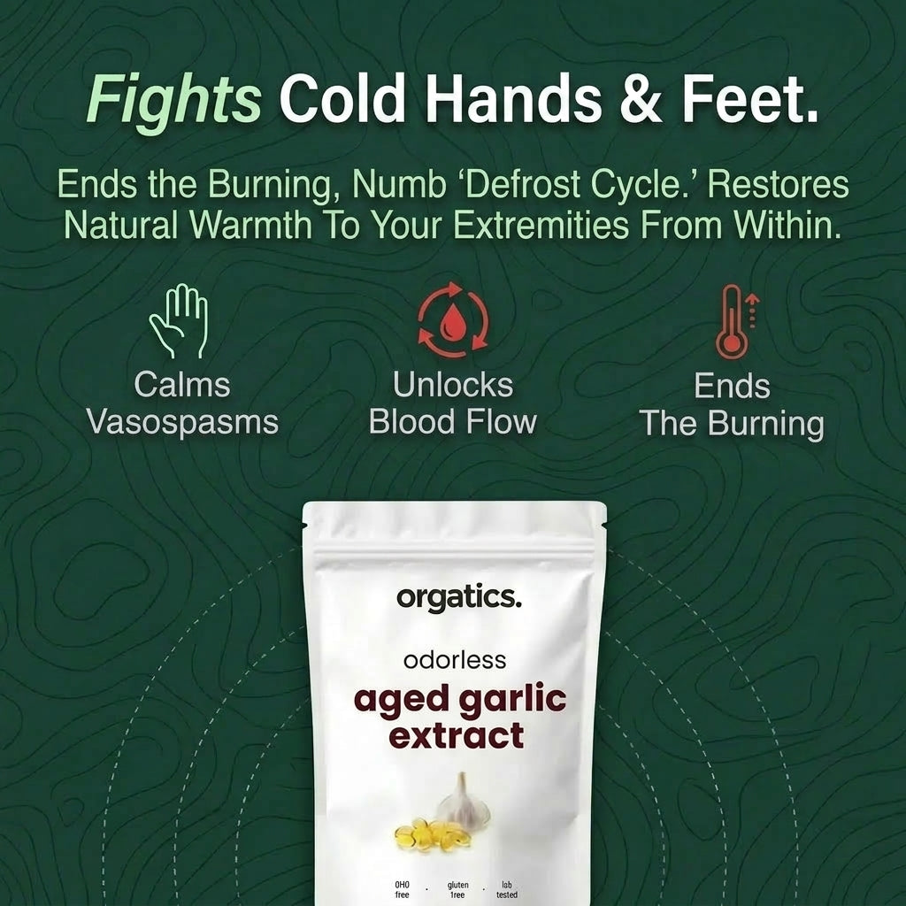 ORGATICS ODORLESS AGED GARLIC EXTRACT — ENDS THE BURNING, NUMB "DEFROST CYCLE" IN YOUR HANDS & FEET