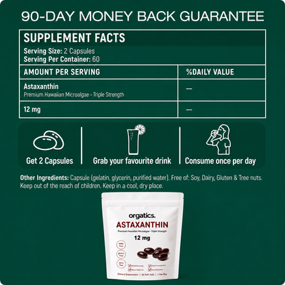 ORGATICS ASTAXANTHIN 12MG - FOR SKIN FROM THE INSIDE / "INTERNAL SUNSCREEN" SUPPORT