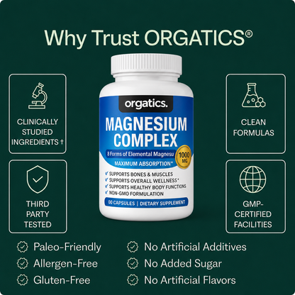 ORGATICS FULL-SPECTRUM MAGNESIUM COMPLEX - FOR ANXIETY/CALM/STRESS/SLEEP SUPPORT