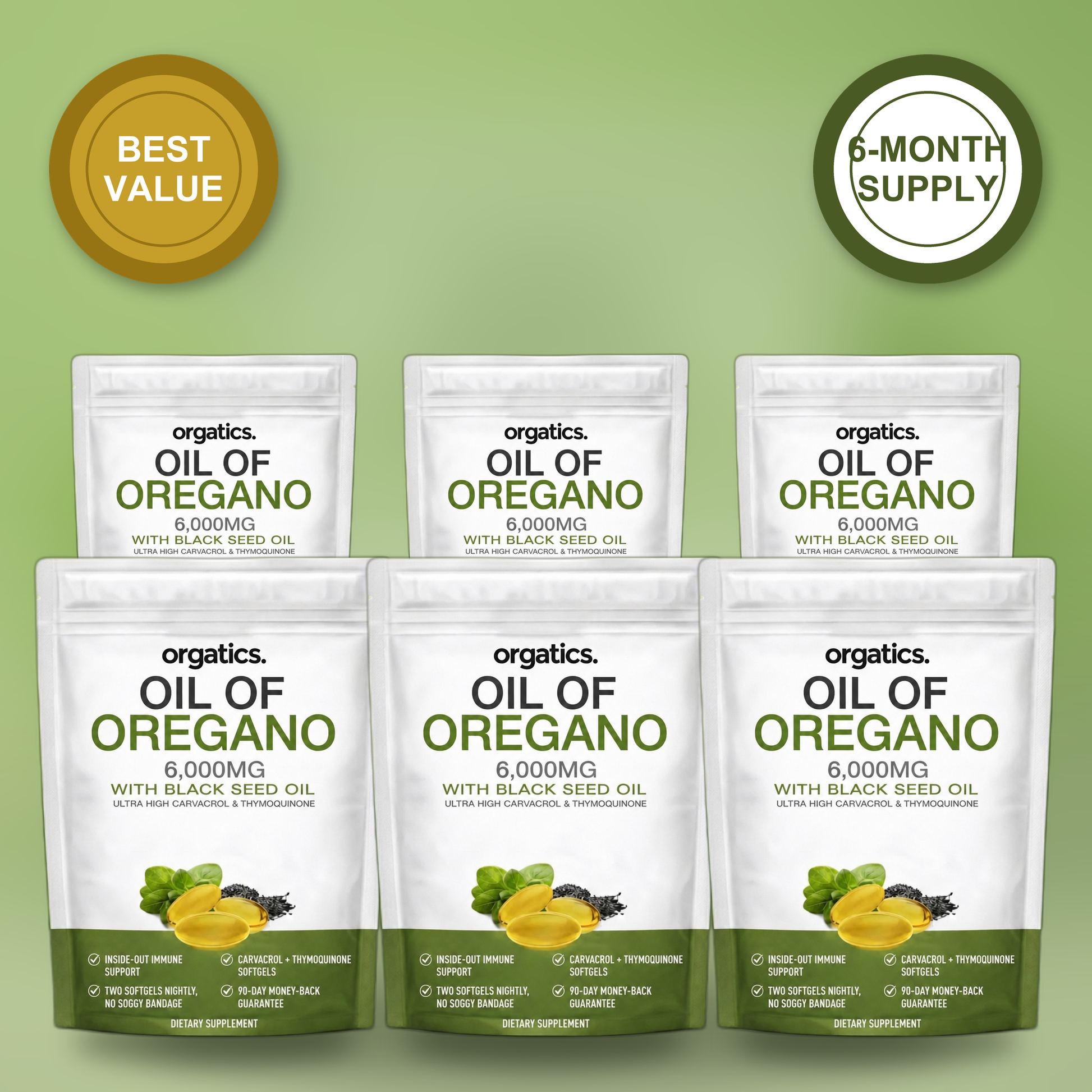 Orgatics Oil of Oregano - 6 Bag Bundle, 6-Month Supply, Best Value