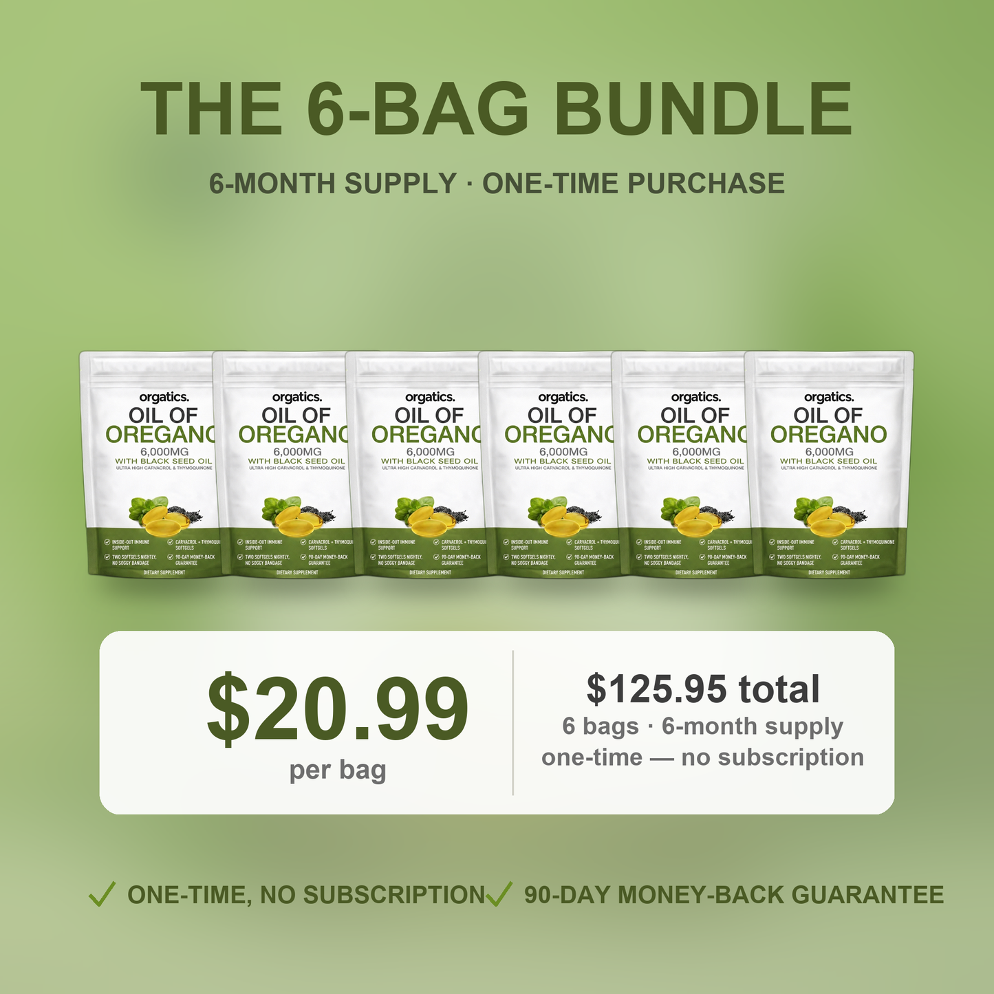 6-Bag Bundle - $20.99 per bag, $125.95 one-time, 6-month supply